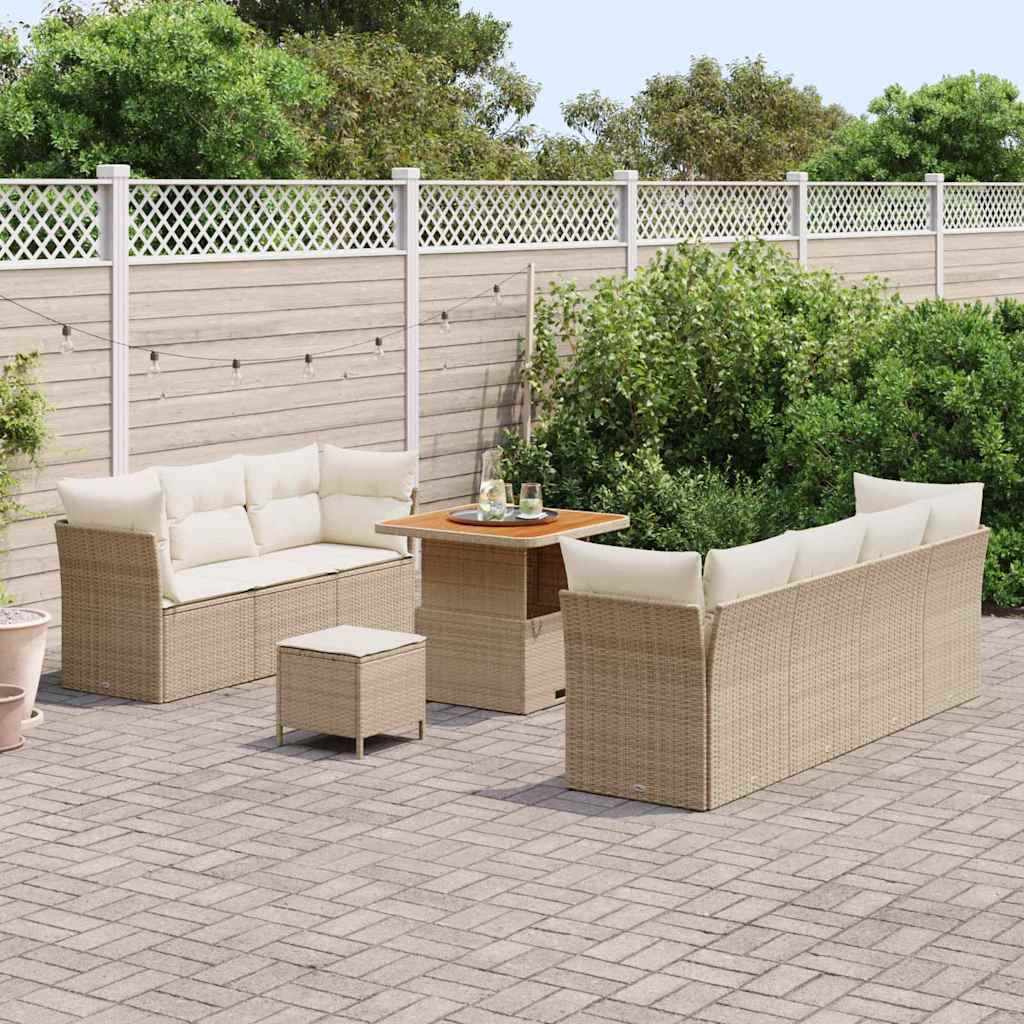 Conjunto de sofás de jardín 10 pcs Beige ratán sintético