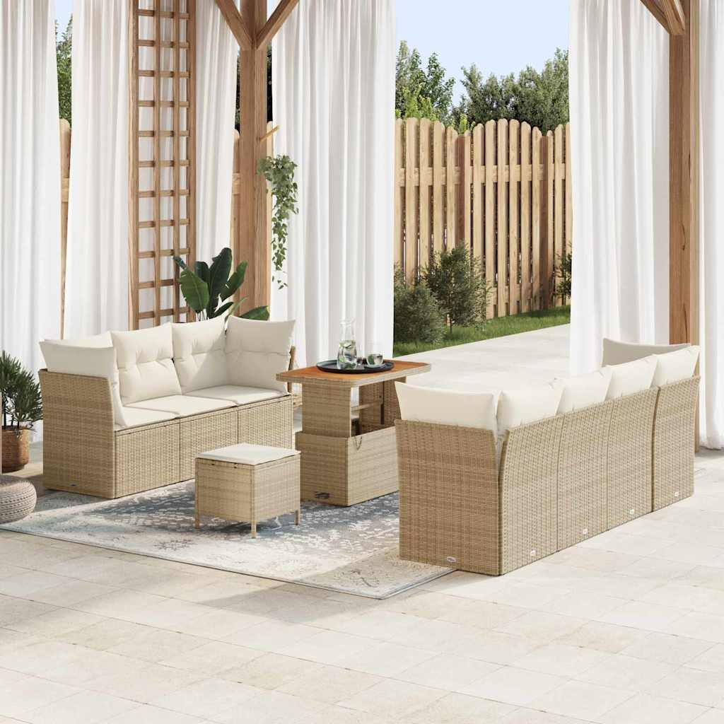 Conjunto de sofás de jardín 10 pcs Beige ratán sintético