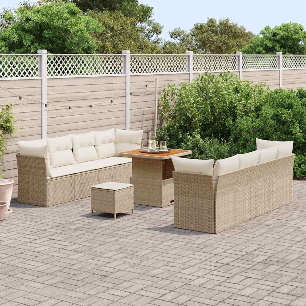 Conjunto de sofás de jardín 11 pcs Beige ratán sintético