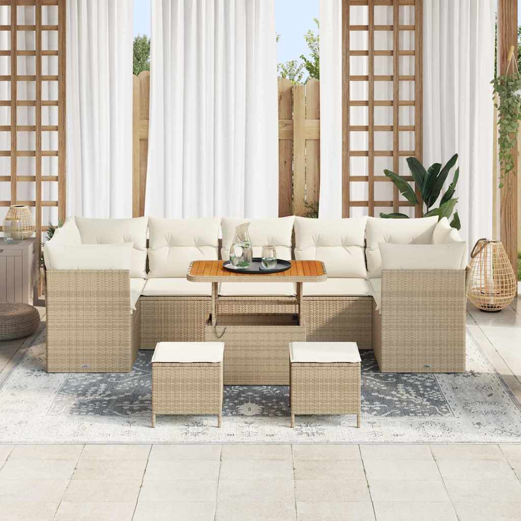 Conjunto de sofás de jardín 10 pcs Beige ratán sintético