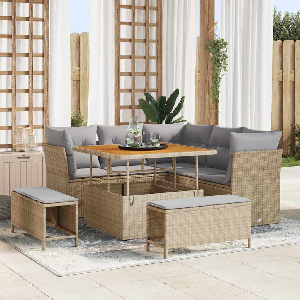 Conjunto de sofás de jardín 8 pcs Beige ratán sintético