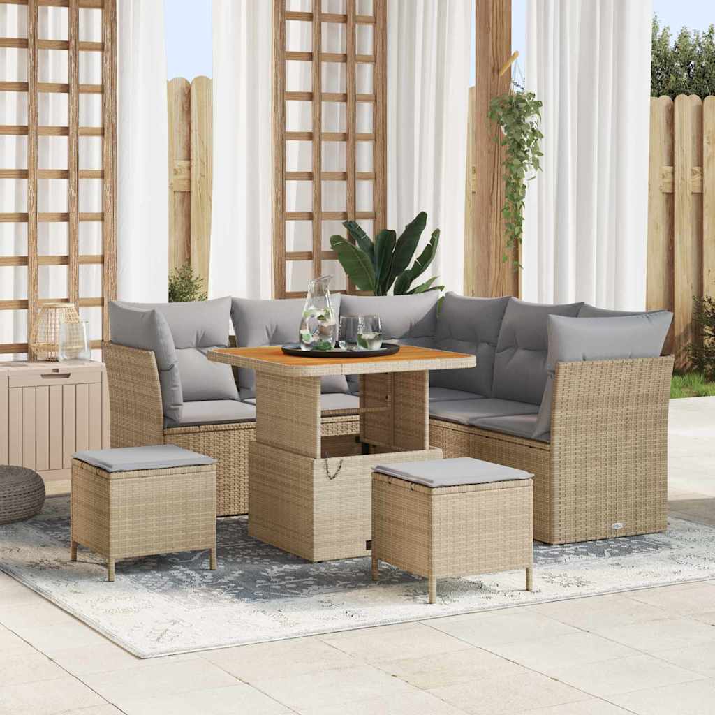 Conjunto de sofás de jardín 8 pcs Beige ratán sintético