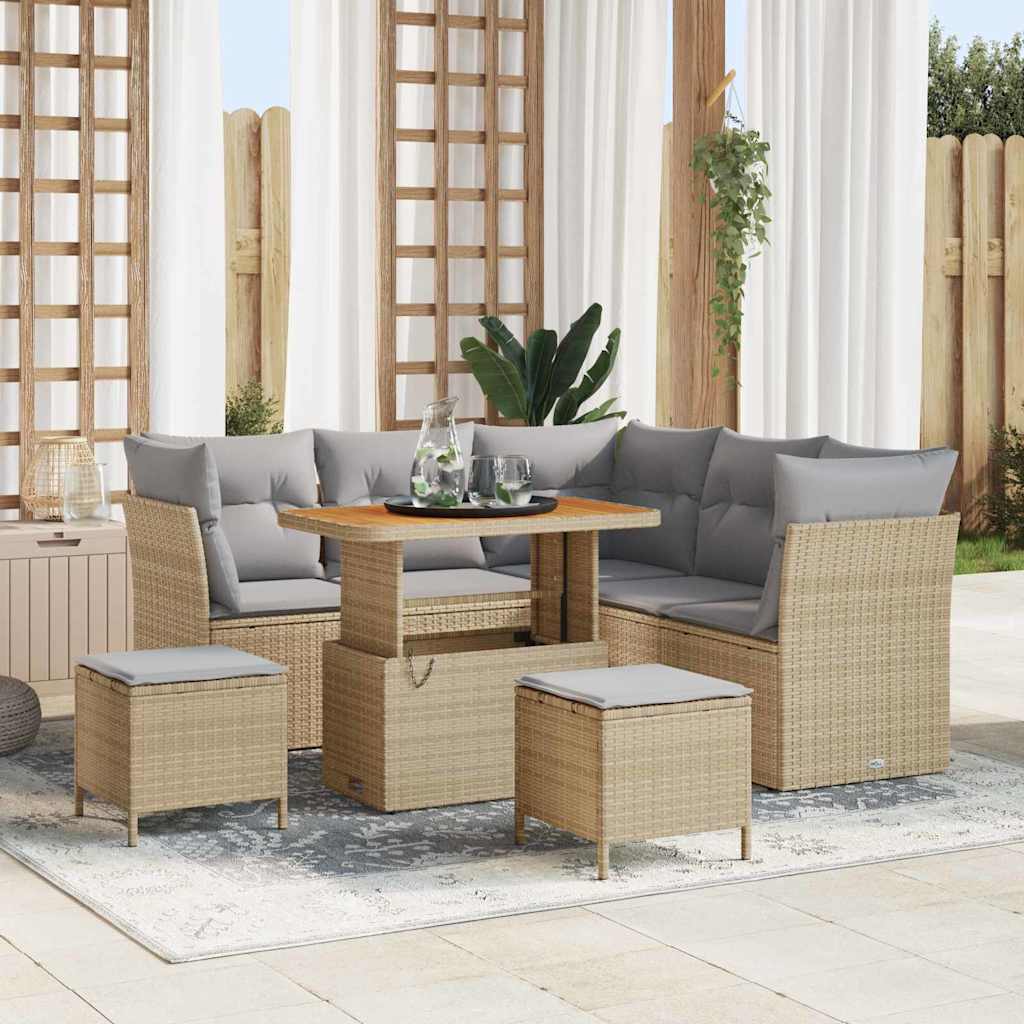 Conjunto de sofás de jardín 8 pcs Beige ratán sintético
