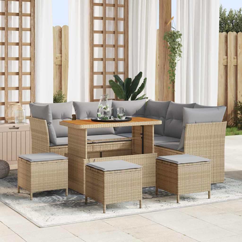 Conjunto de sofás de jardín 8 pcs Beige ratán sintético