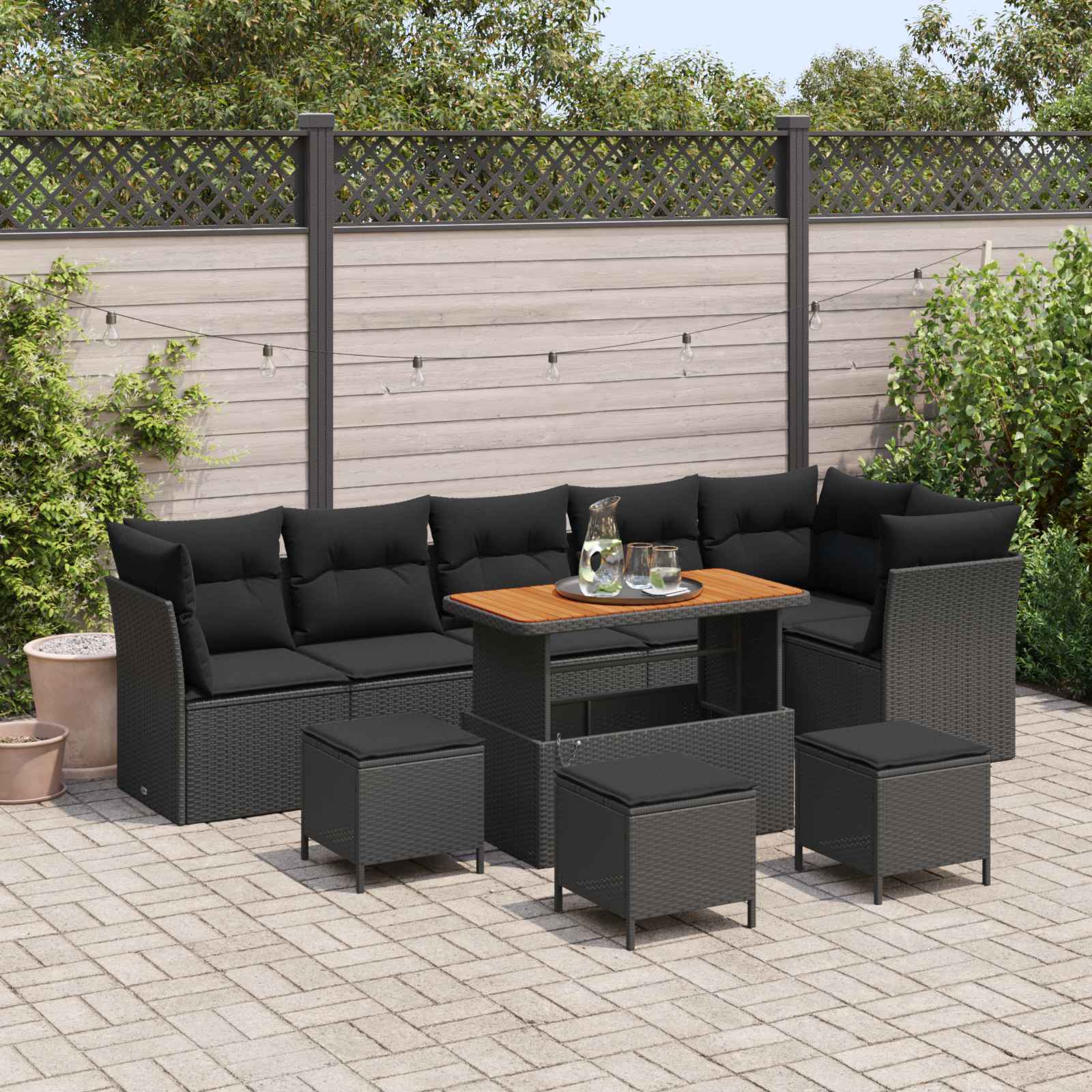 Conjunto de sofás de jardín 10 pcs Beige ratán sintético