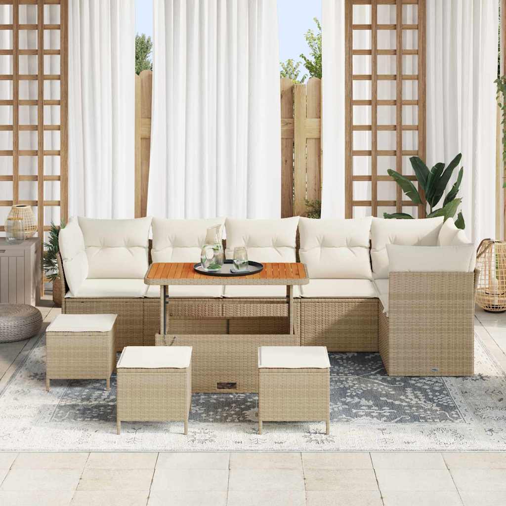 Conjunto de sofás de jardín 10 pcs Beige ratán sintético