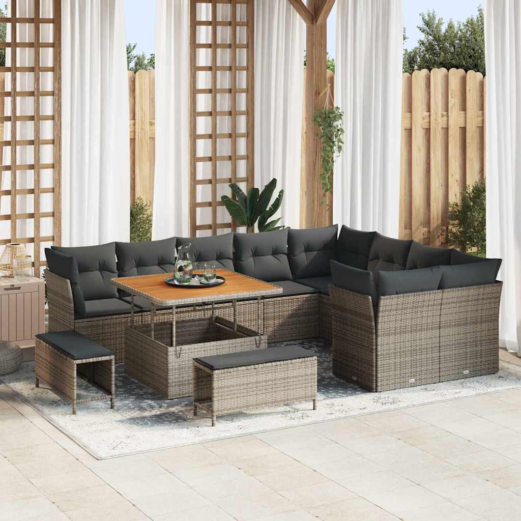 Conjunto de sofá de jardín con cojín 8 pcs Gris ratán sintético