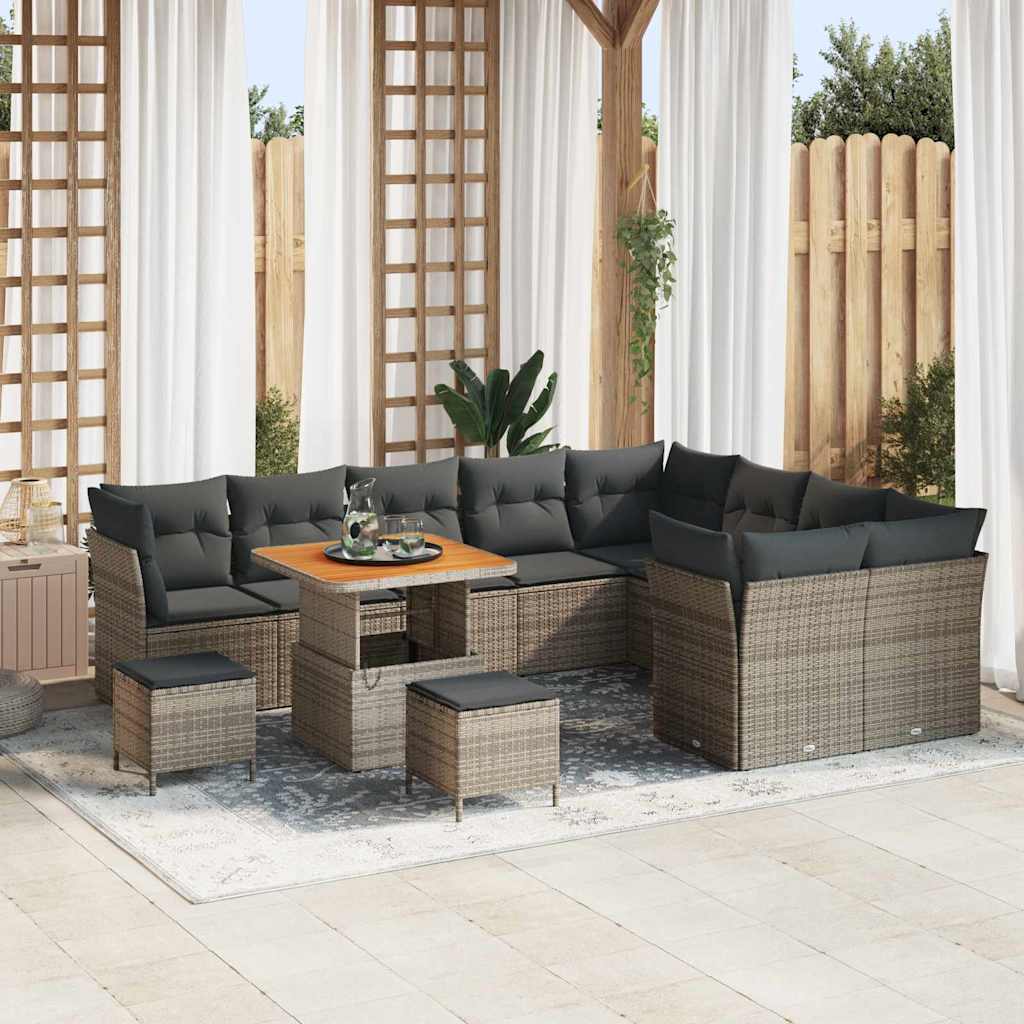Conjunto de sofá de jardín con cojín 8 pcs Gris ratán sintético