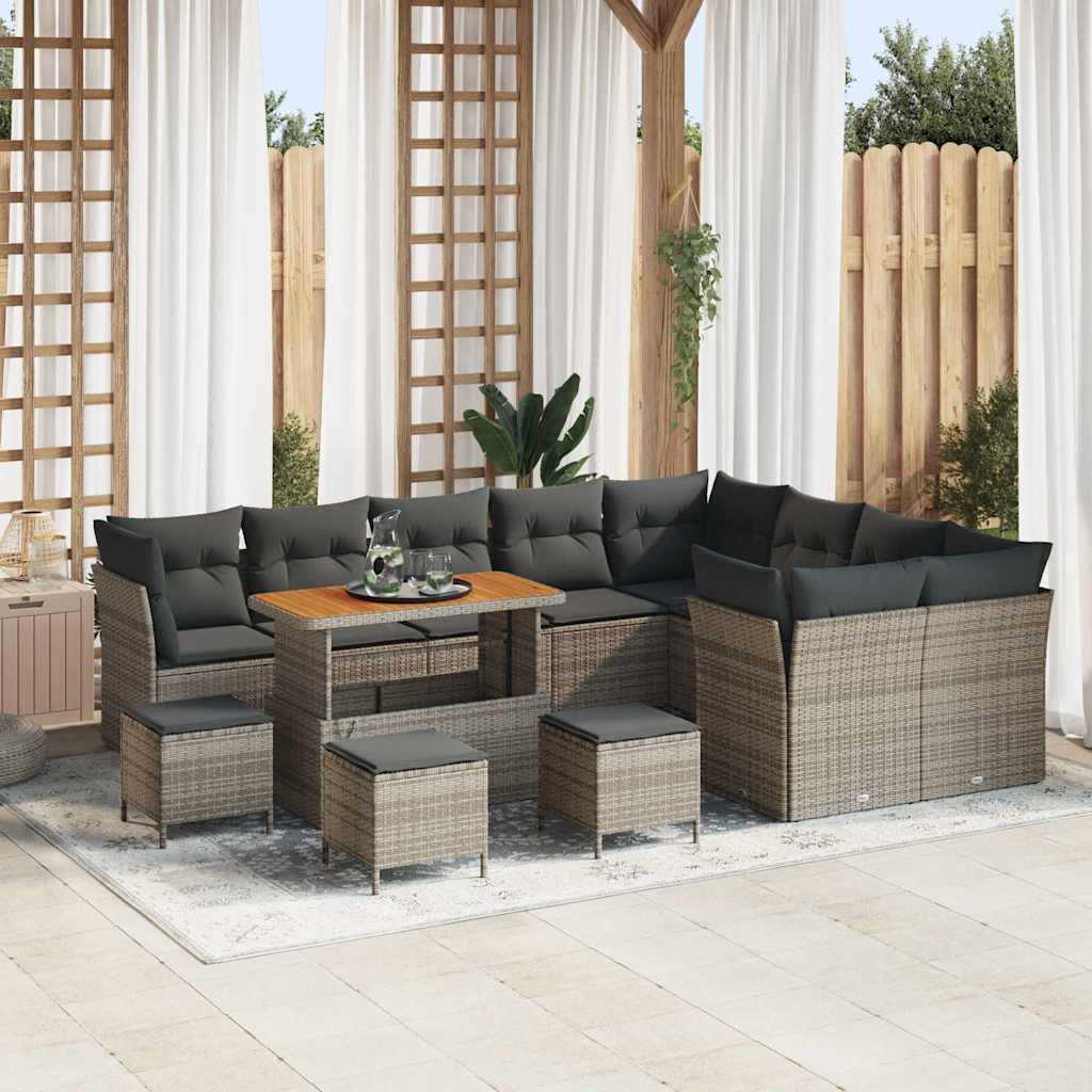Conjunto de sofá de jardín con cojín 8 pcs Gris ratán sintético