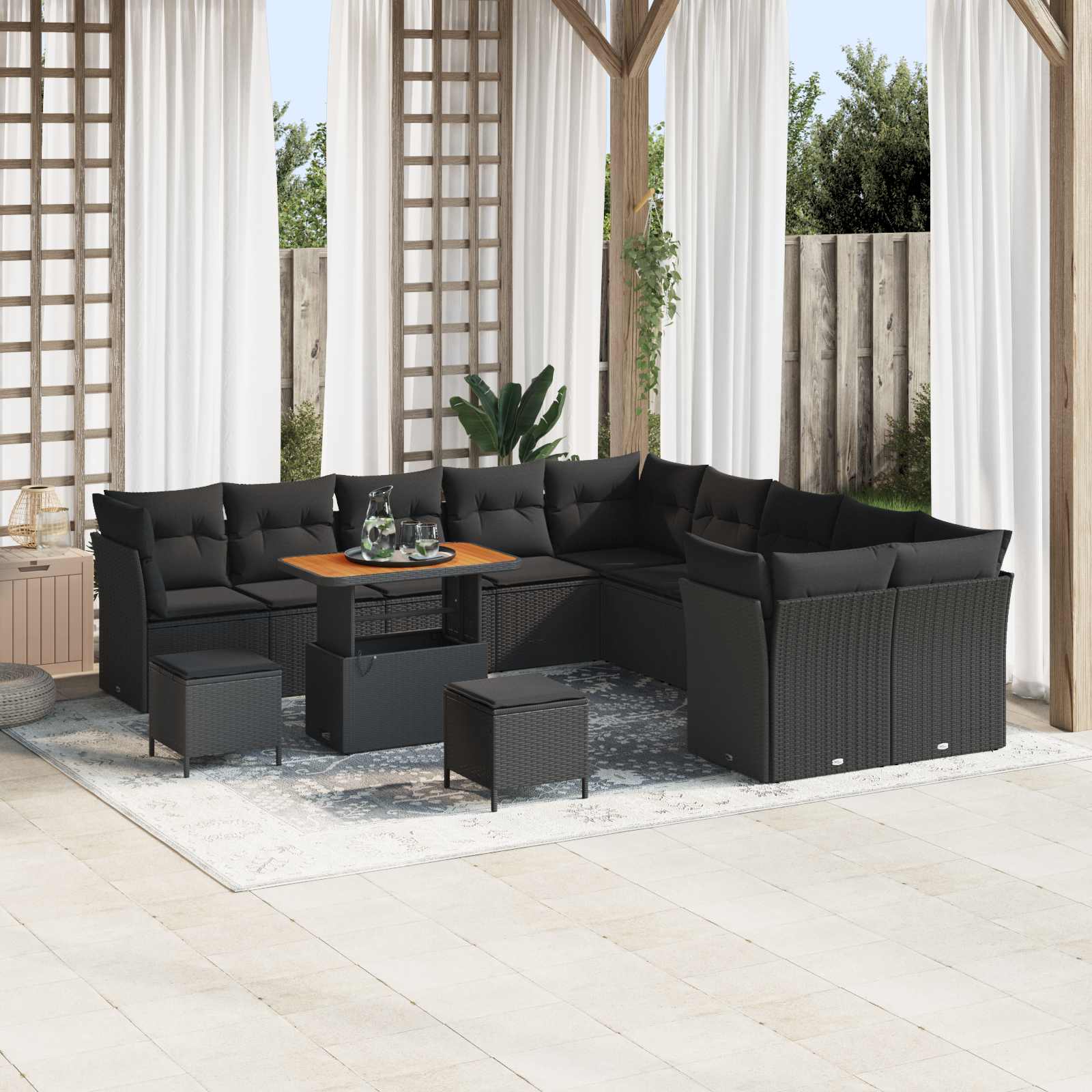 Conjunto de sofá de jardim com almofada 8 unid. Bege Polirratão