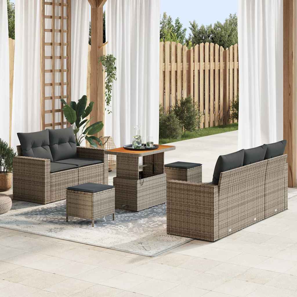 Conjunto de sofá de jardín con cojín 8 pcs Gris ratán sintético