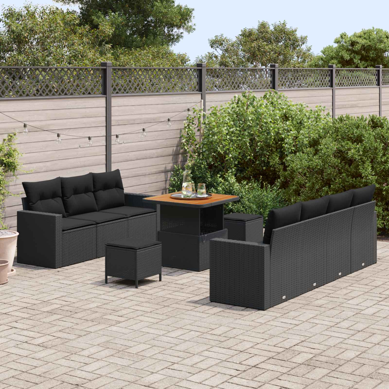 Conjunto de sofá de jardín 10 pcs Negro ratán sintético