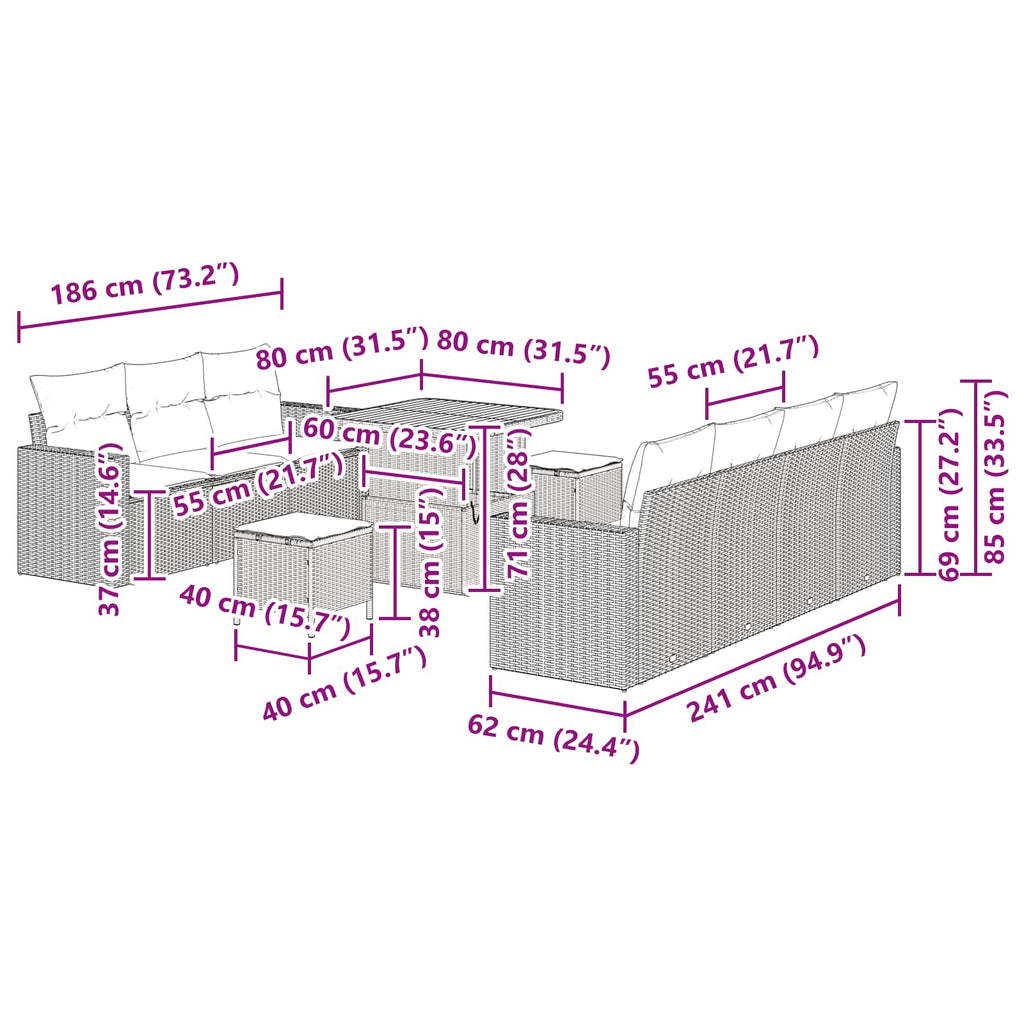 Conjunto de sofá de jardín 10 pcs Negro ratán sintético