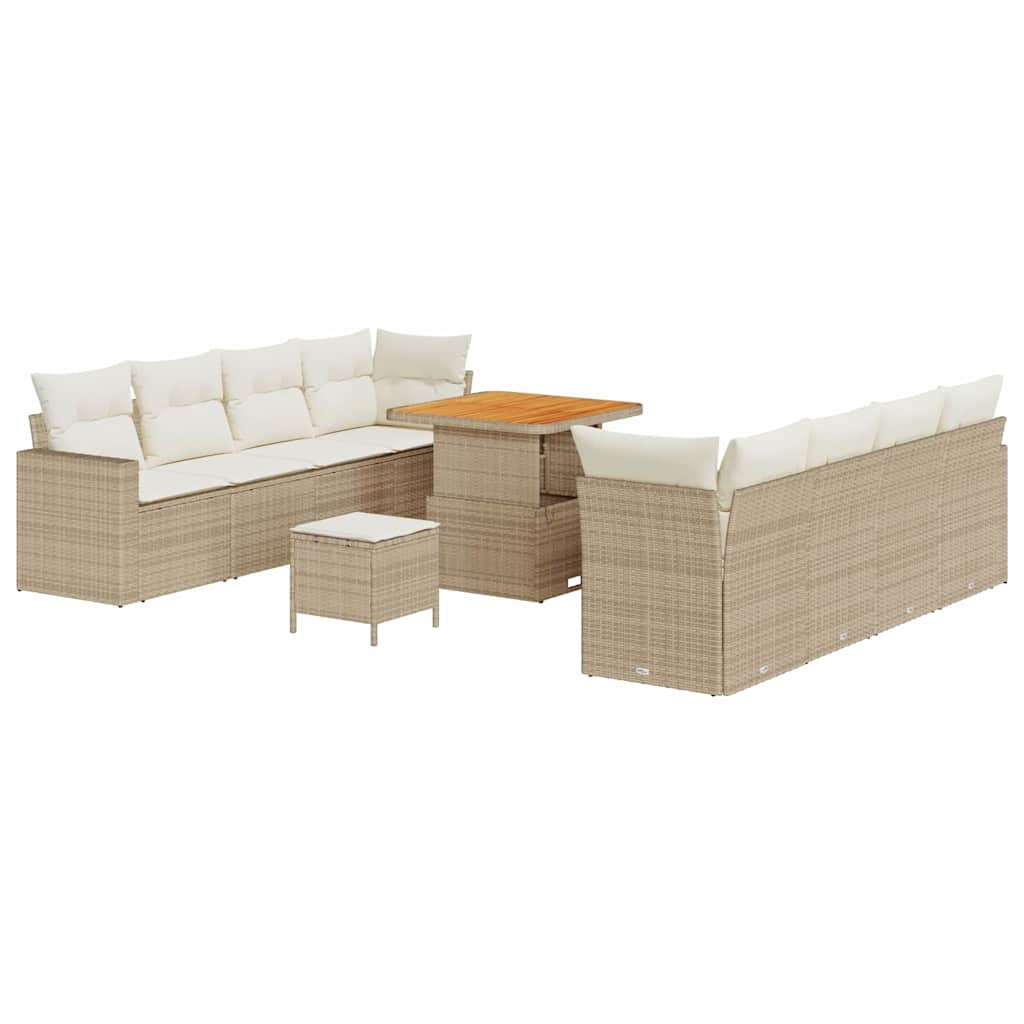 Conjunto de sofás de jardín 11 pcs Beige ratán sintético