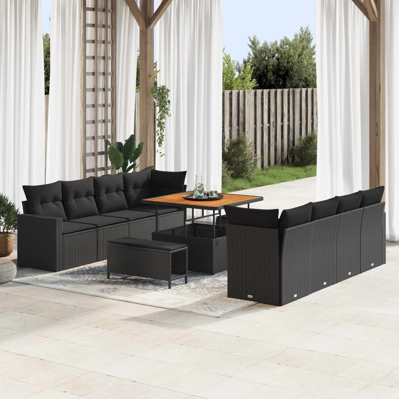 Conjunto de sofás de jardín 11 pcs Beige ratán sintético