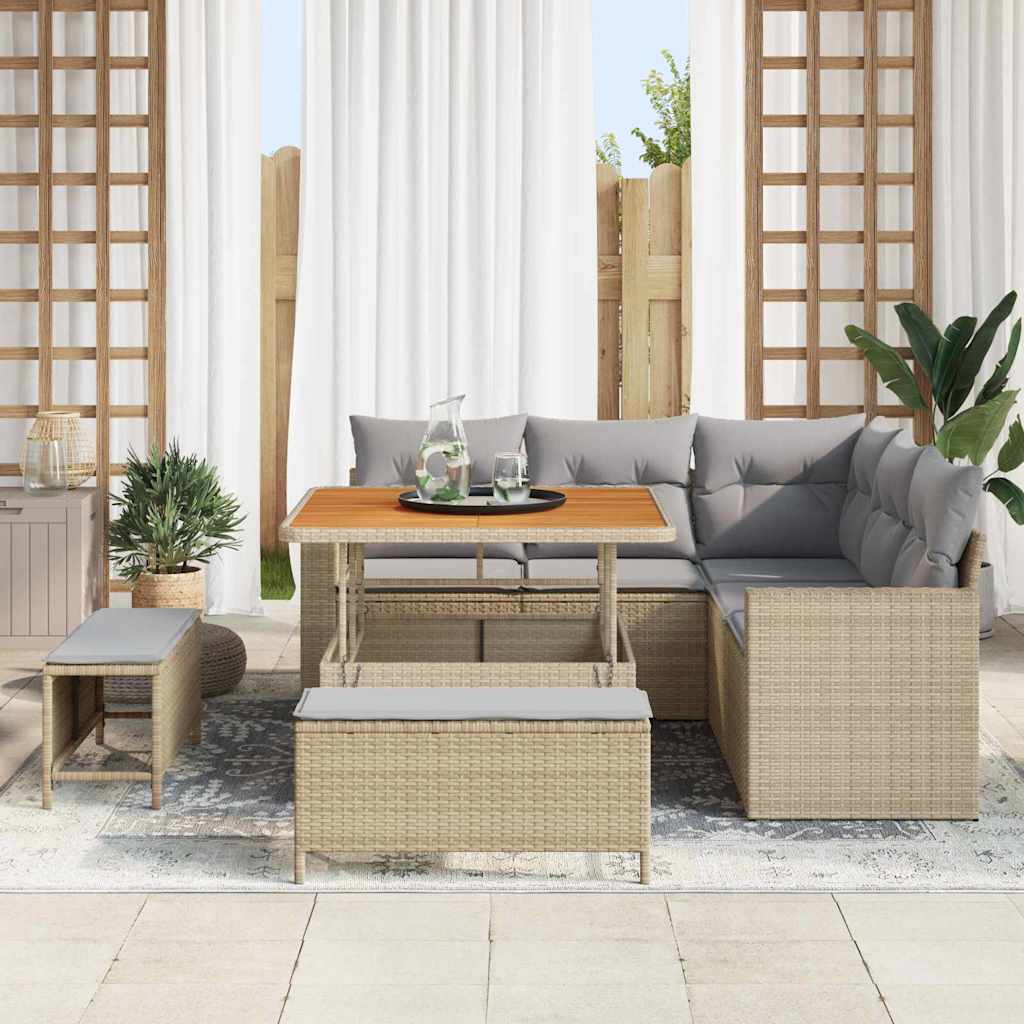 Conjunto de sofás de jardín 8 pcs Beige ratán sintético