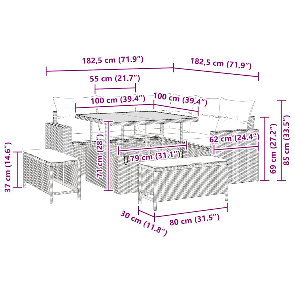 Conjunto de sofás de jardín 8 pcs Beige ratán sintético