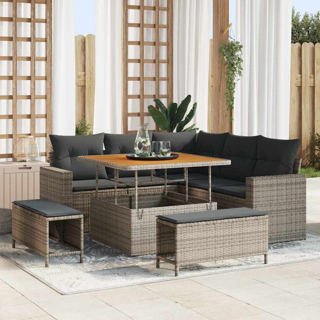 Conjunto de sofás de jardín 8 pcs Beige ratán sintético