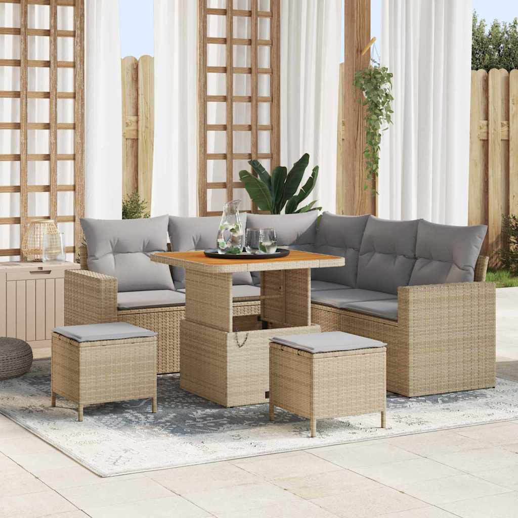 Conjunto de sofás de jardín 8 pcs Beige ratán sintético
