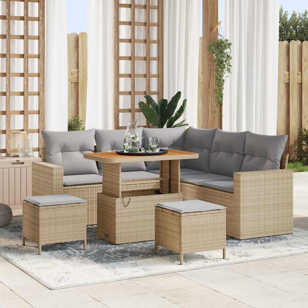 Conjunto de sofás de jardín 8 pcs Beige ratán sintético