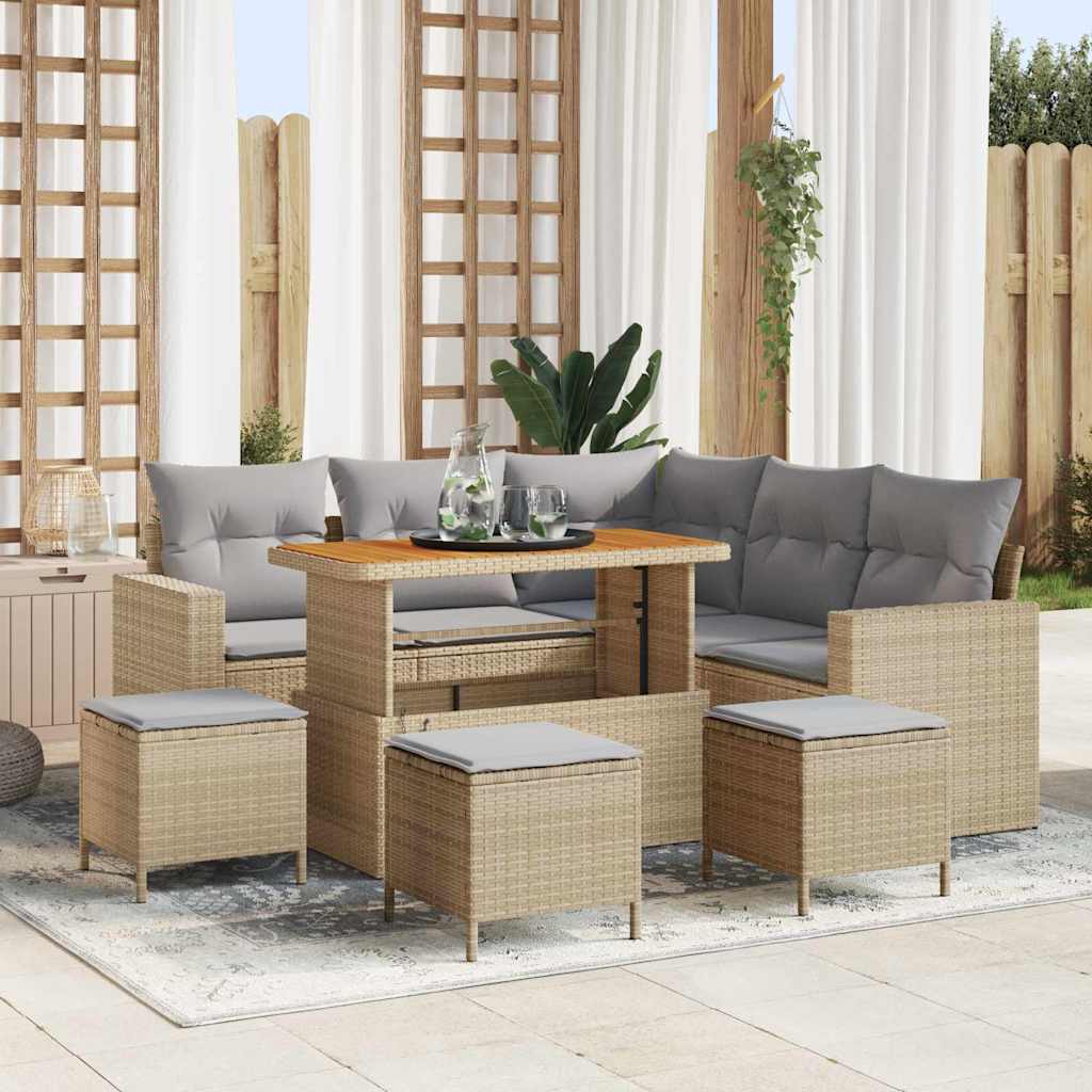 Conjunto de sofás de jardín 8 pcs Beige ratán sintético