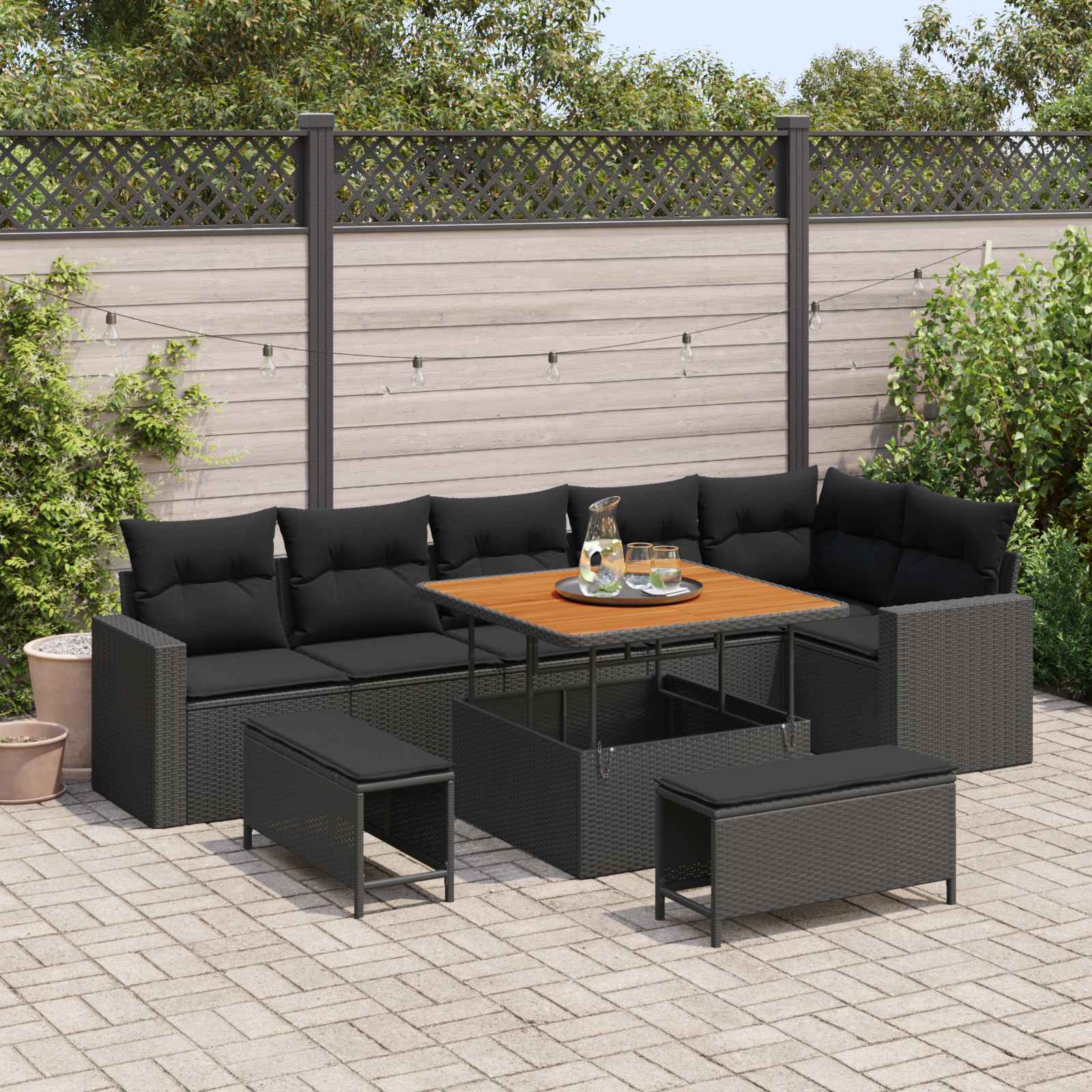 Conjunto de sofás de jardim 9 pcs Vime sintético Bege