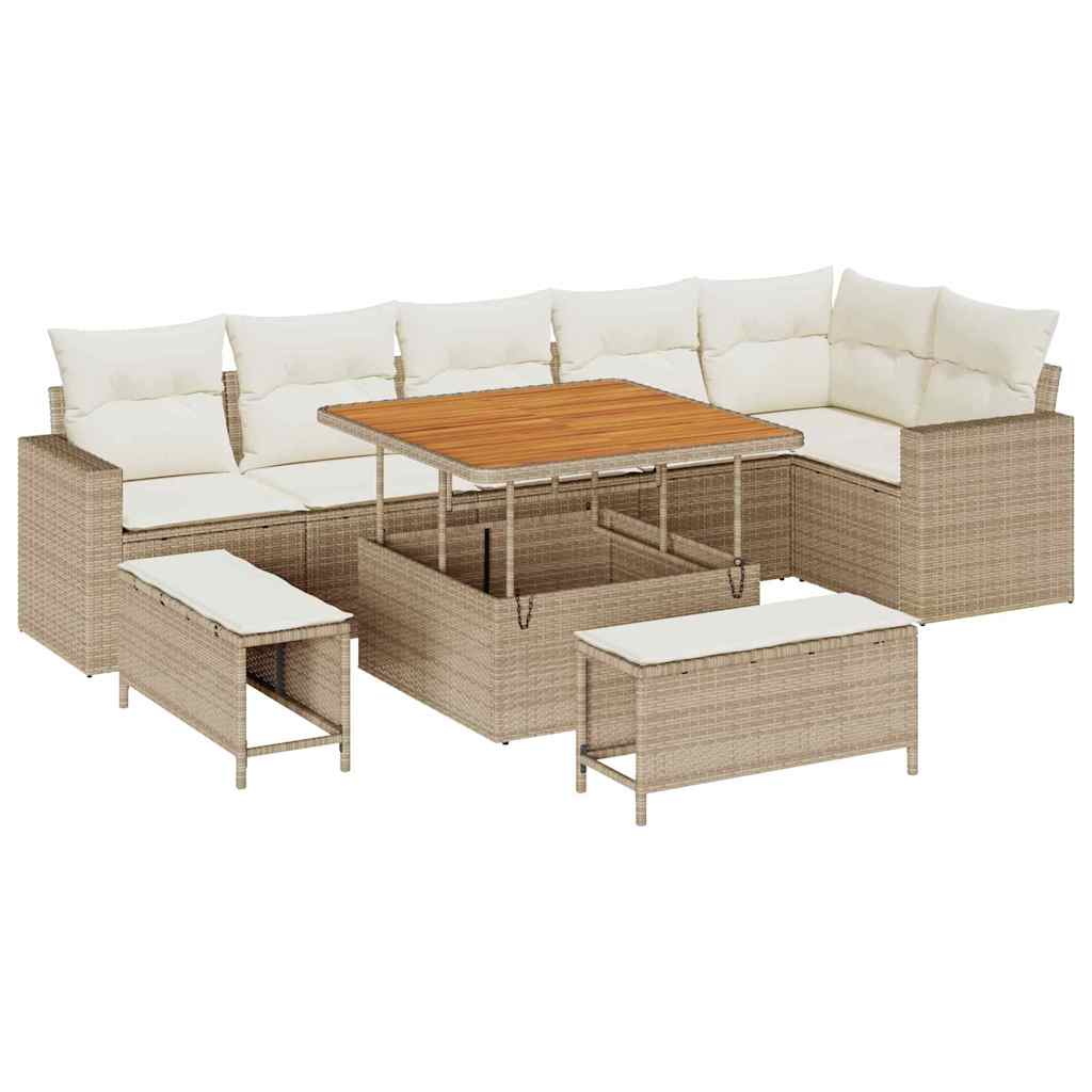 Conjunto de sofás de jardín 9 pcs Beige ratán sintético