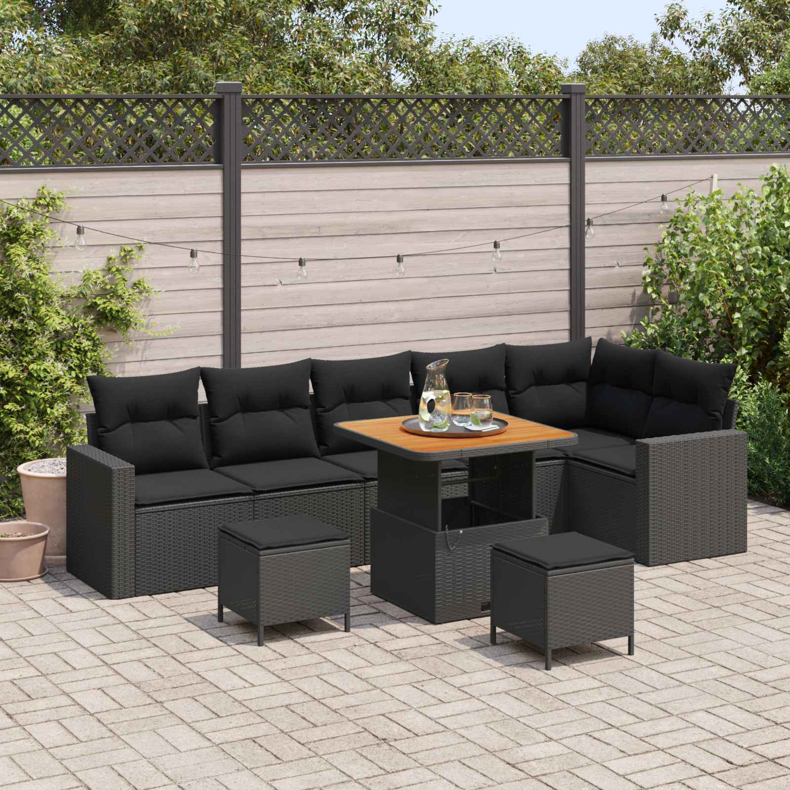 Conjunto de sofás de jardim 9 pcs Vime sintético Bege