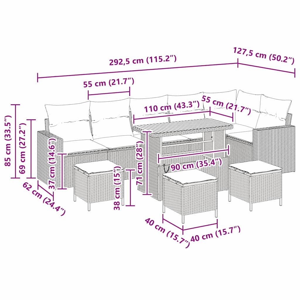 Conjunto de sofás de jardín 10 pcs Beige ratán sintético