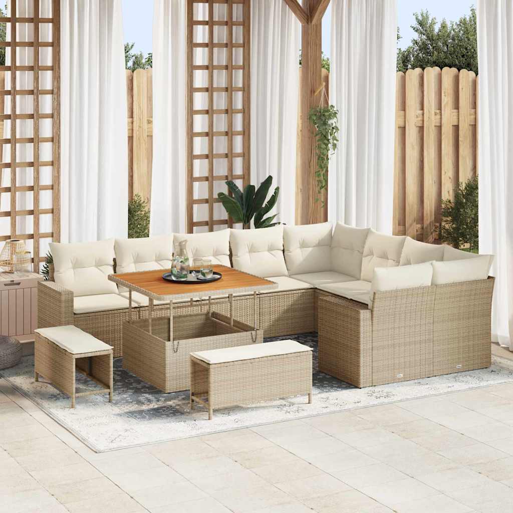 Conjunto de sofás de jardín 12 pcs Beige ratán sintético