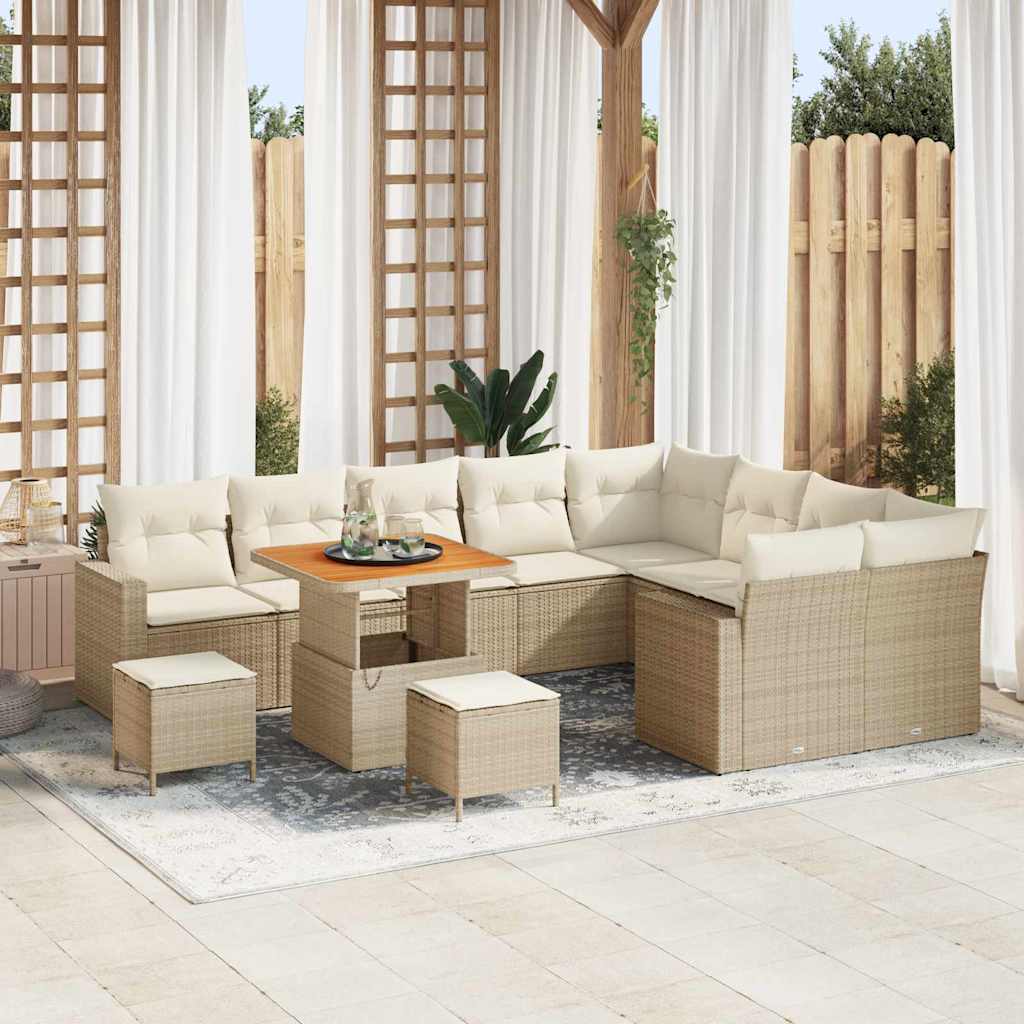 Conjunto de sofás de jardín 12 pcs Beige ratán sintético