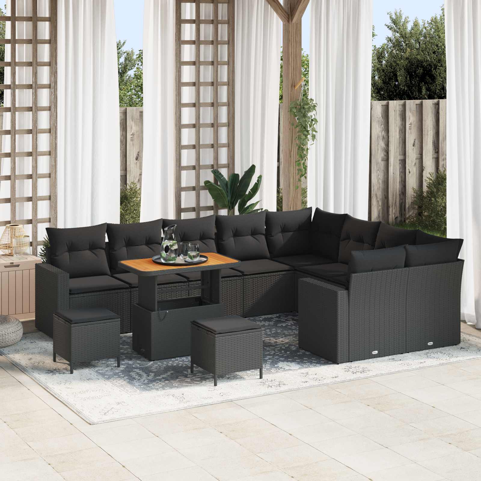 Conjunto de sofás de jardín 12 pcs Beige ratán sintético