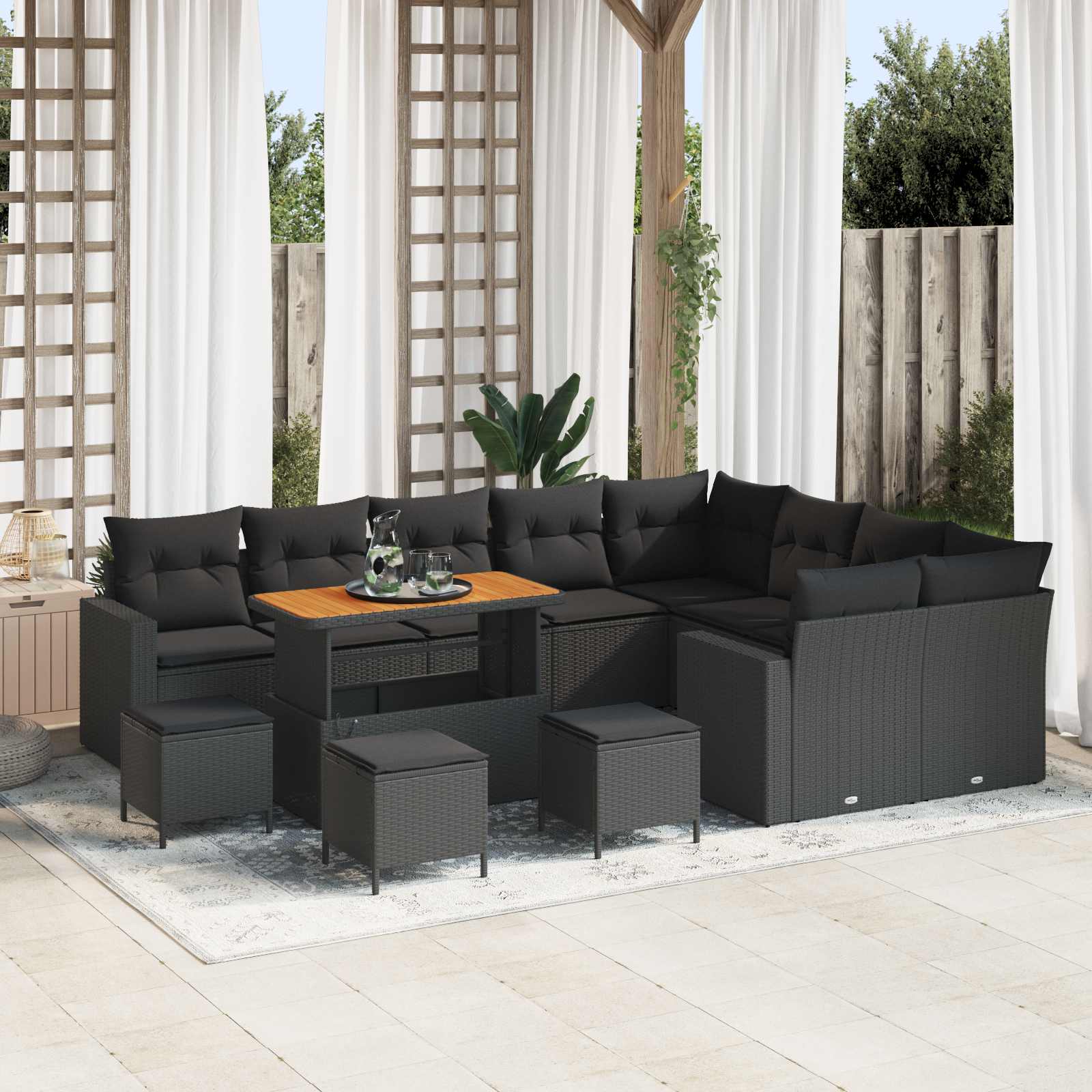 Conjunto de sofás de jardín 12 pcs Beige ratán sintético