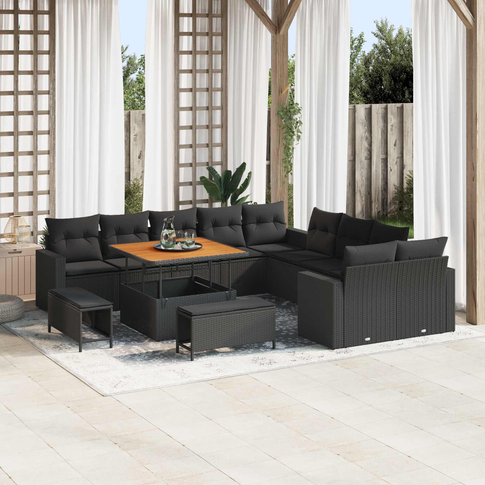 Conjunto de sofás de jardín 13 pcs Beige ratán sintético