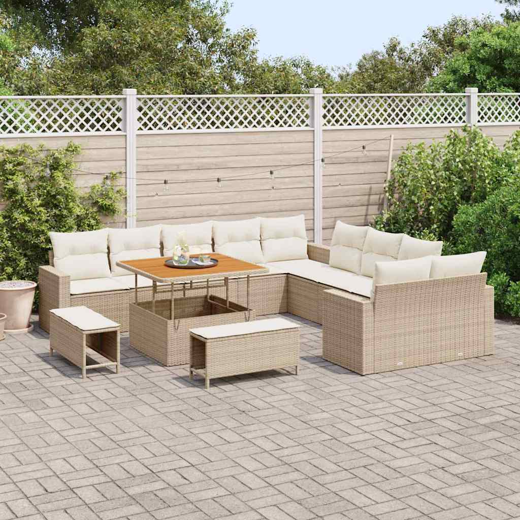 Conjunto de sofás de jardín 13 pcs Beige ratán sintético