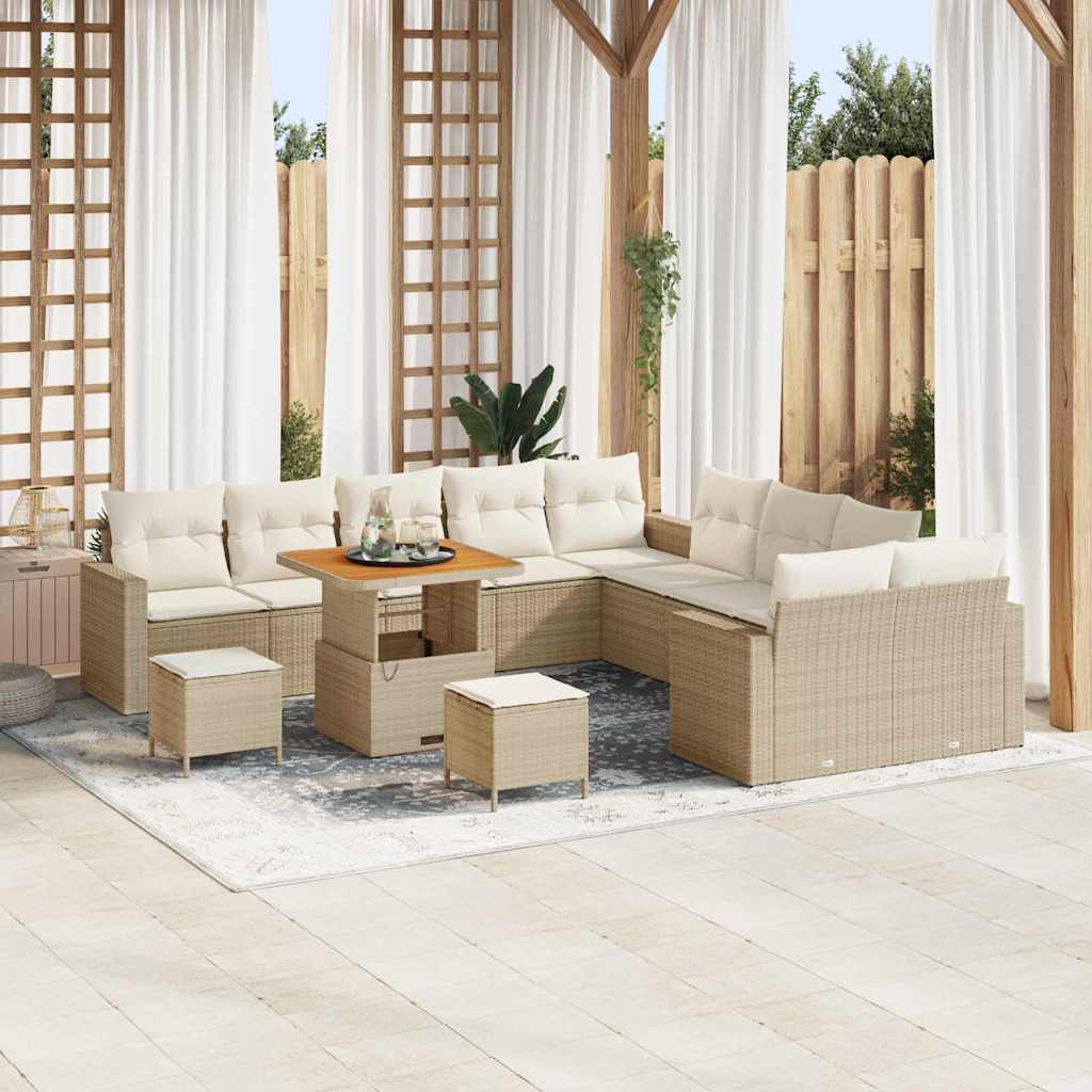 Conjunto de sofás de jardín 13 pcs Beige ratán sintético