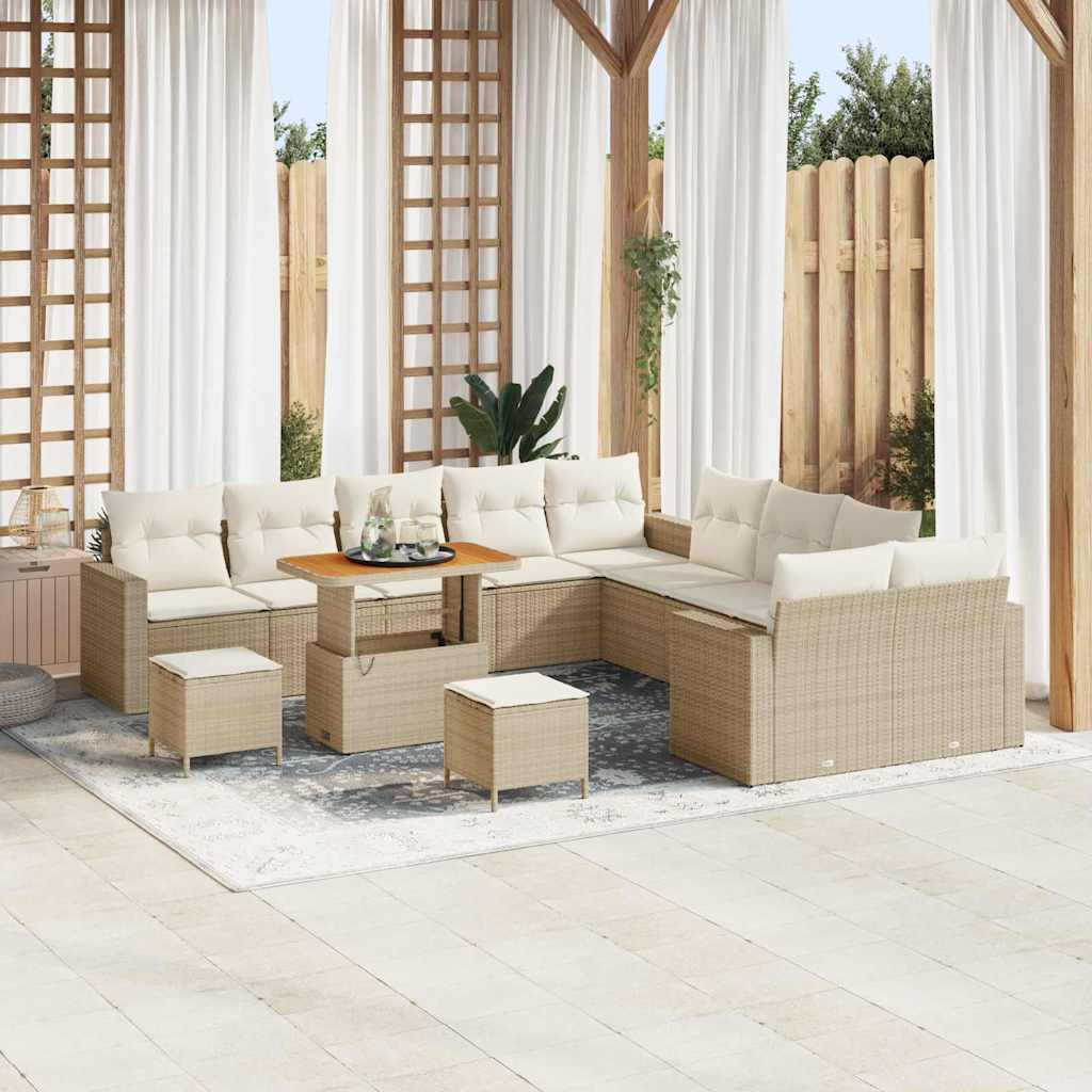 Conjunto de sofás de jardín 13 pcs Beige ratán sintético