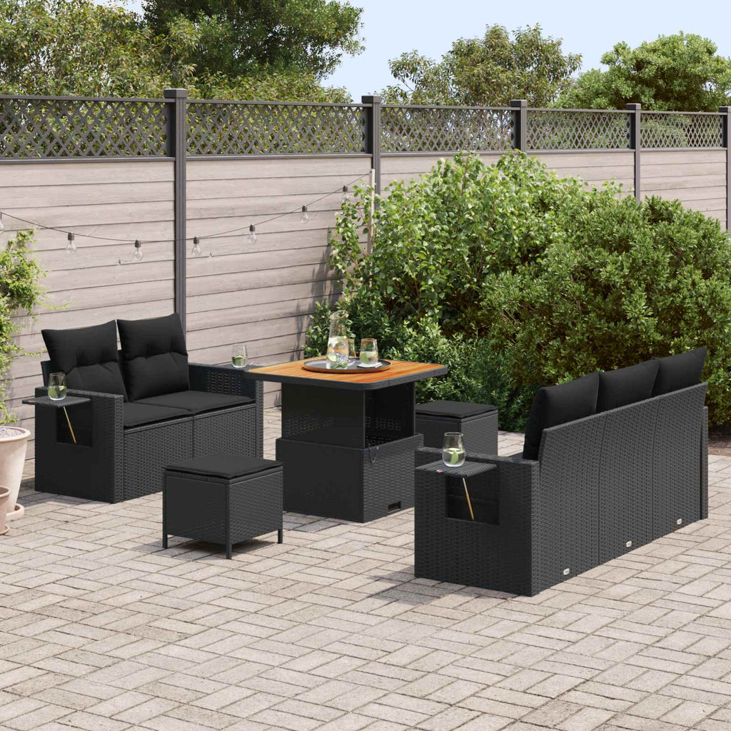 Conjunto de sofá de jardín 8 pcs Negro ratán sintético