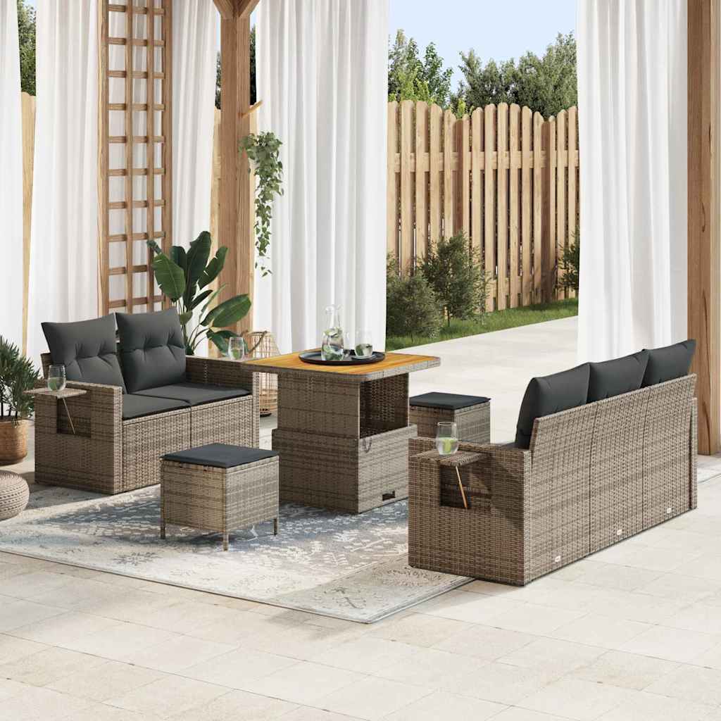 Conjunto de sofá de jardín con cojín 8 pcs Gris ratán sintético