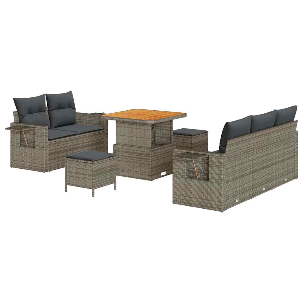 Conjunto de sofá de jardín con cojín 8 pcs Gris ratán sintético