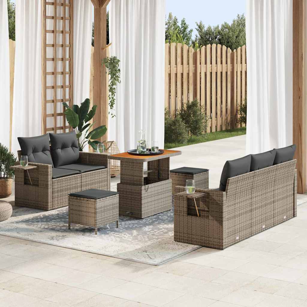 Conjunto de sofá de jardim com almofadas 8 peças Cinzento vime sintético