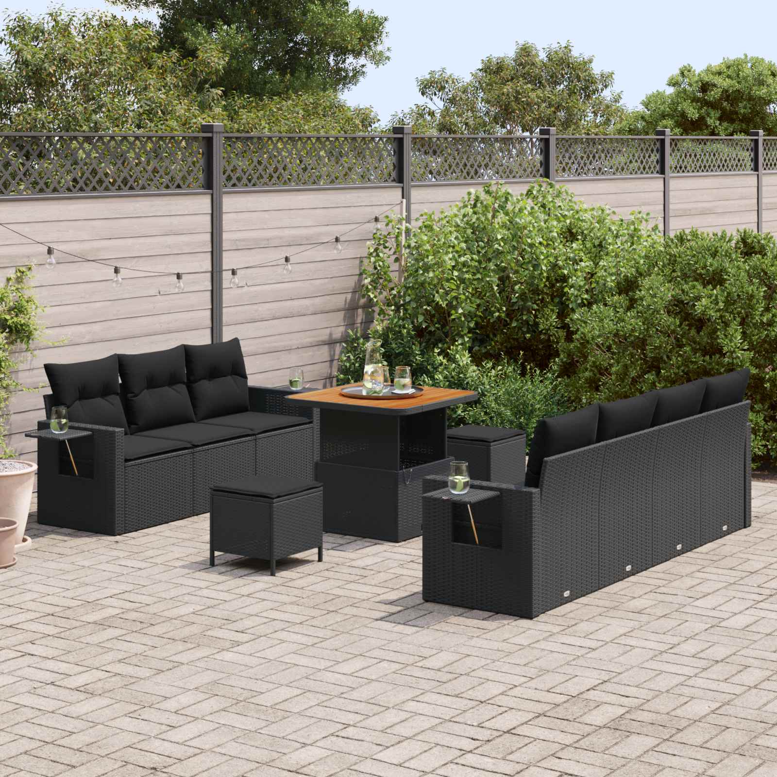 Conjunto de sofá de jardín 10 pcs Negro ratán sintético