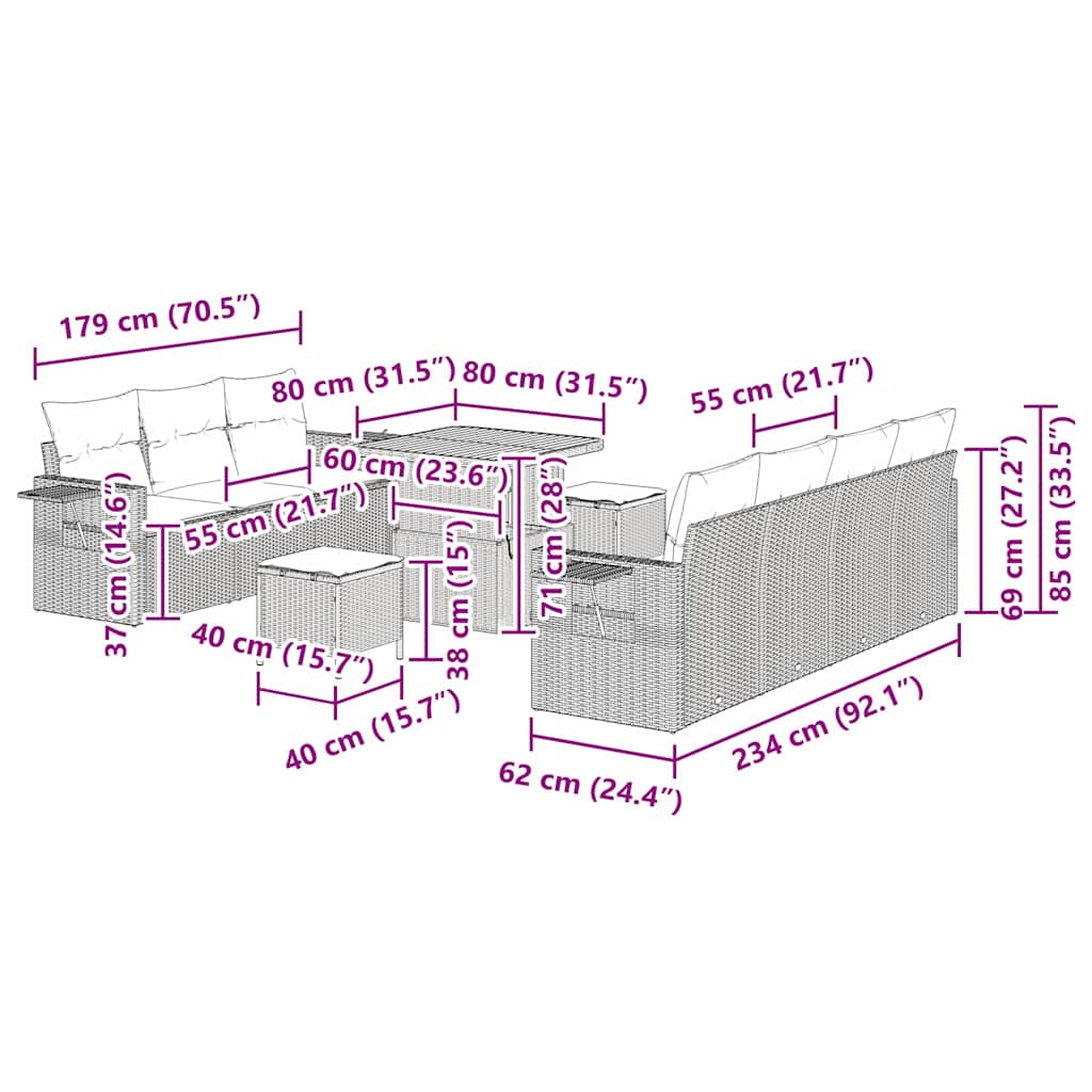 Conjunto de sofá de jardín 10 pcs Beige ratán sintético
