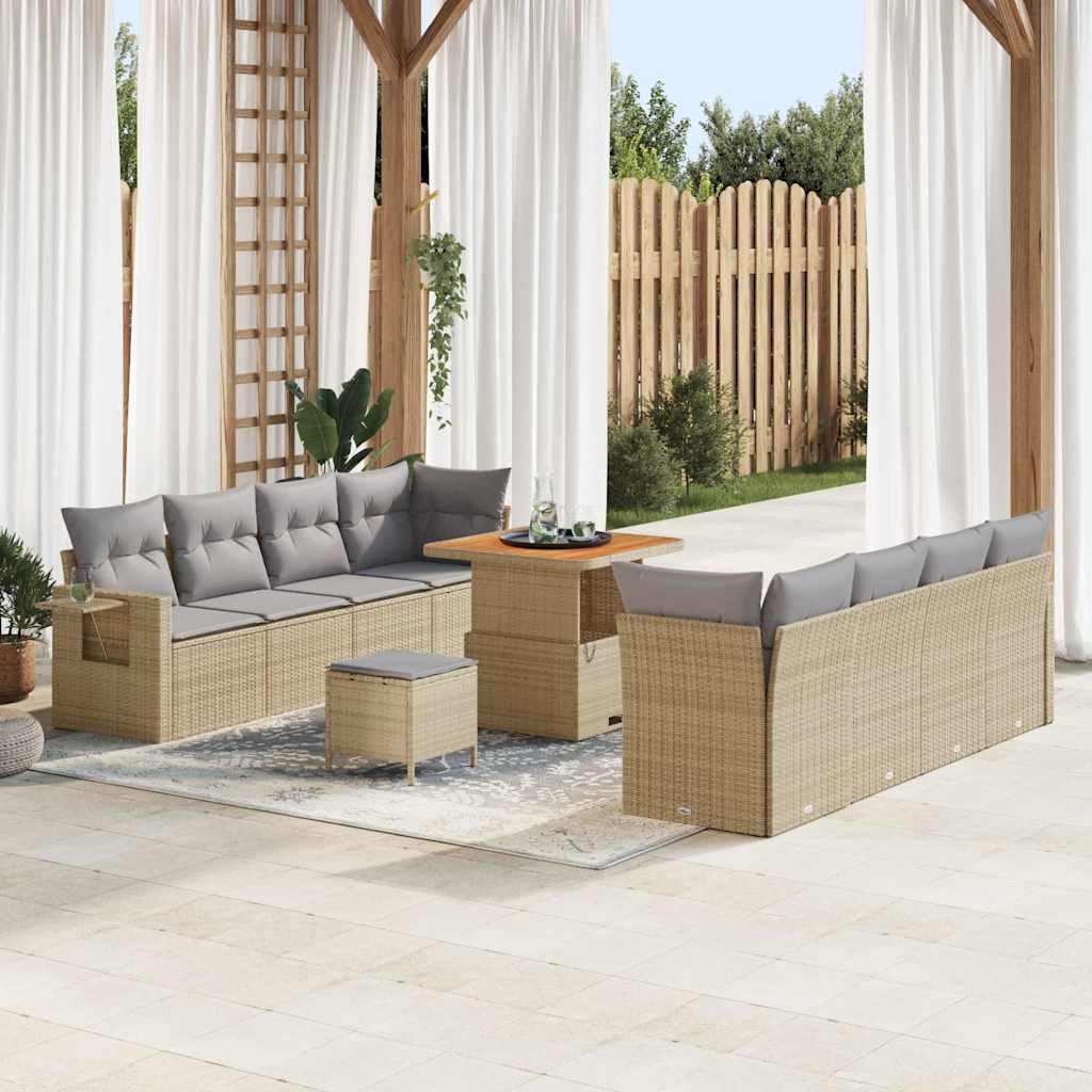 Conjunto de sofá de jardín con cojín 11 pcs Beige Poliratán