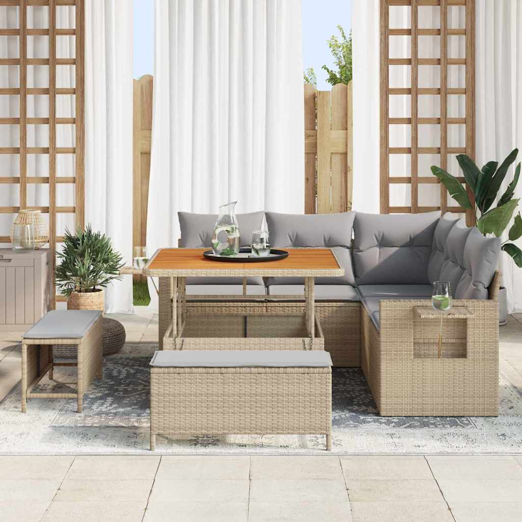 Conjunto de sofá de jardín 8 pcs Beige ratán sintético