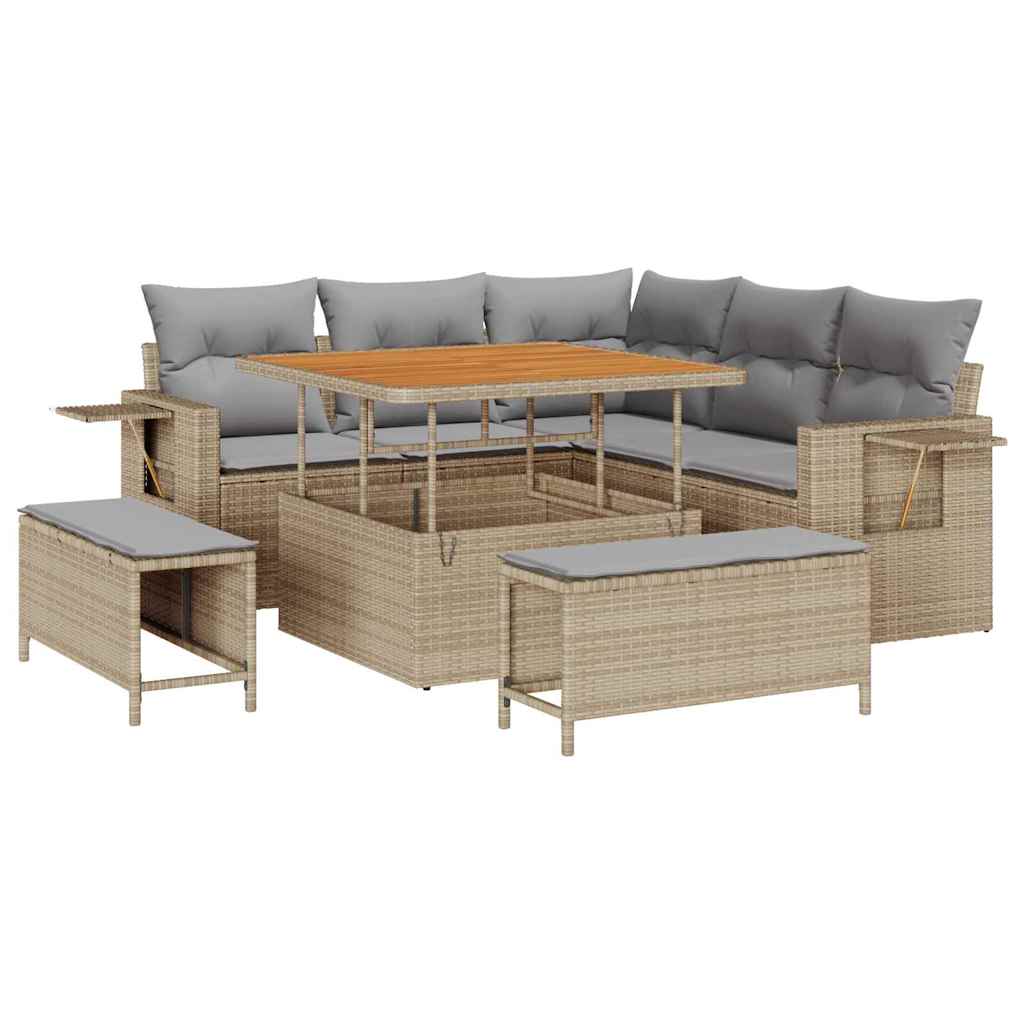 Conjunto de sofá de jardín 8 pcs Beige ratán sintético