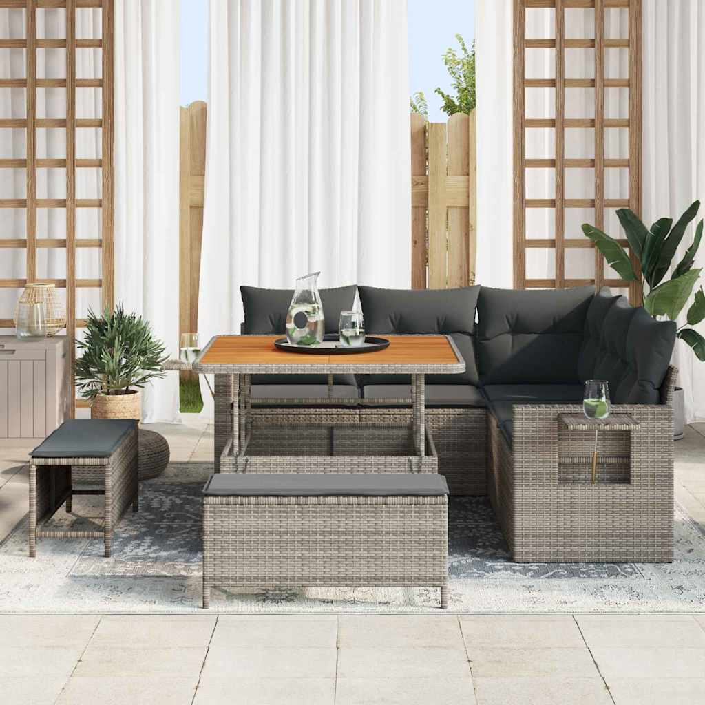 Conjunto de sofá de jardín con cojín 8 pcs Gris ratán sintético