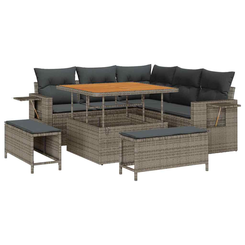 Conjunto de sofá de jardín con cojín 8 pcs Gris ratán sintético