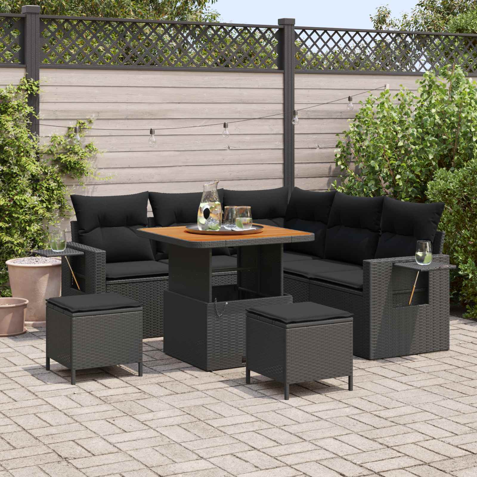 Conjunto de sofá de jardim 8 pcs Preto vime sintético