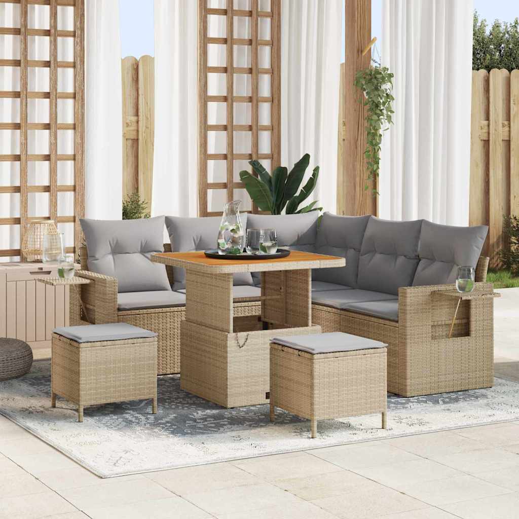 Conjunto de sofá de jardim 8 peças Rato sintético bege